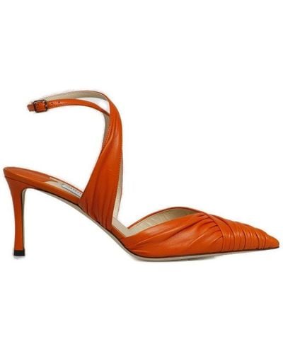 Jimmy Choo Minea Raffia Leather Slides - Orange