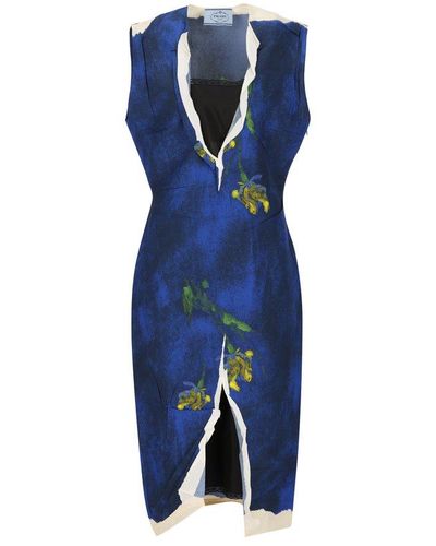 Prada Floral-print Sheath Dress - Blue