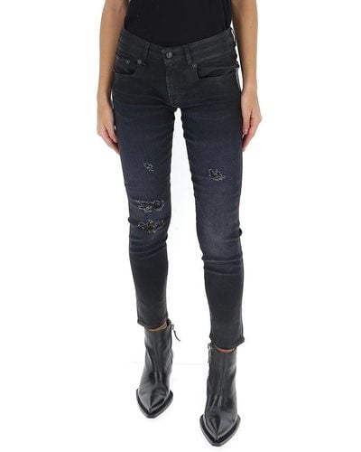 R13 Distressed Cropped Skinny Jeans - Black