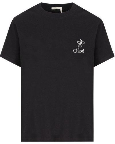 Chloé Logo Embroidered Crewneck T-shirt - Black