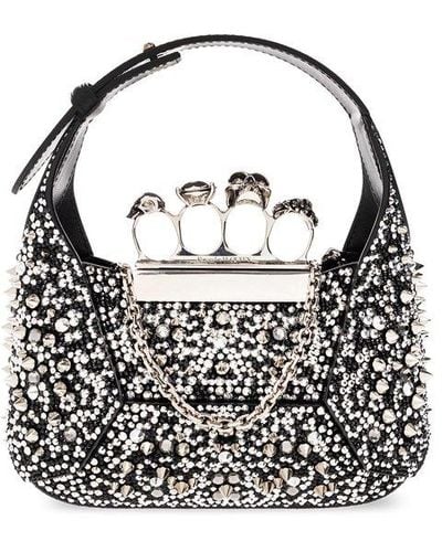 Alexander McQueen Chain-linked Mini Jeweled Hobo Bag - Blue