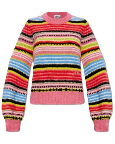 Ganni Striped Sweater, - Red