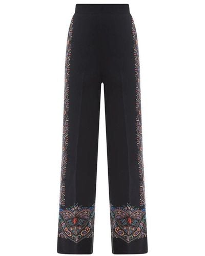 Etro Floral Printed High Waist Palazzo Trousers - Black