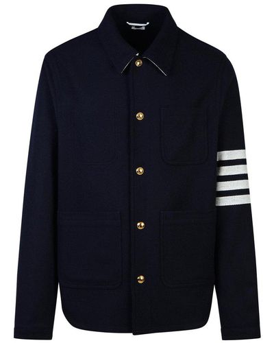 Thom Browne Stripe Detailed Buttoned Jacket - Blue