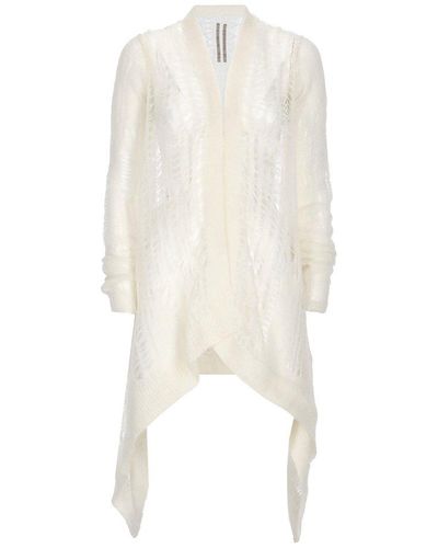 Rick Owens Distressed-effect Open-knit Long Sleeved Cardigan - Natural