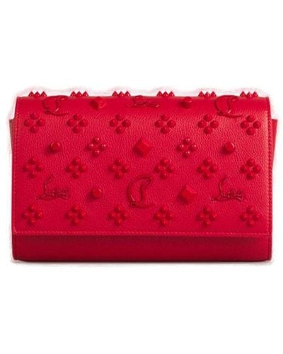 CHRISTIAN LOUBOUTIN Paloma red gold spike stud pink gusset shoulder chain  bag