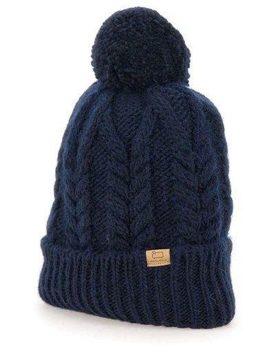 Woolrich "cable Pom Pom Beanie" Wool And Alpaca Cap - Blue