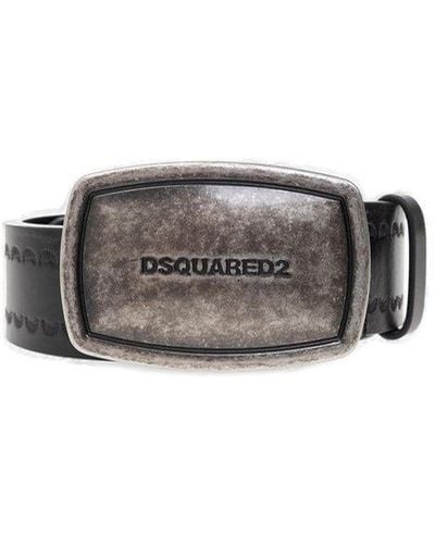 DSquared² Logo Buckled Zigzag Stitched Belt - Gray