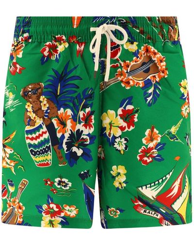Polo Ralph Lauren Graphic-printed Drawstring Swim Shorts - Green