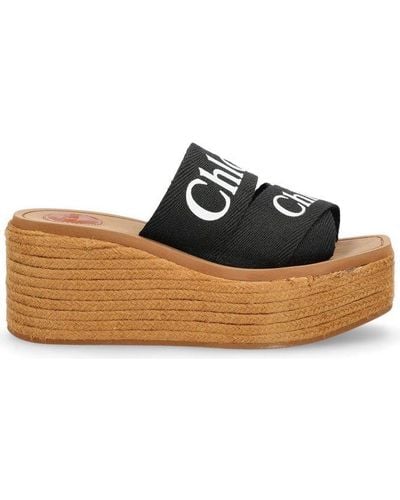 Chloé Logo Printed Slip-on Wedge Sandals - Black