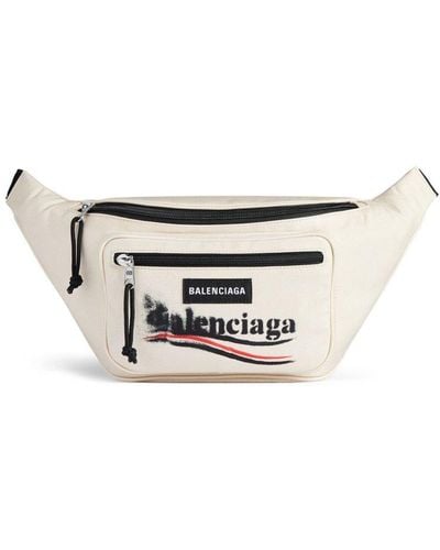 Balenciaga Logo Embroidered Explorer Belt Bag - Natural