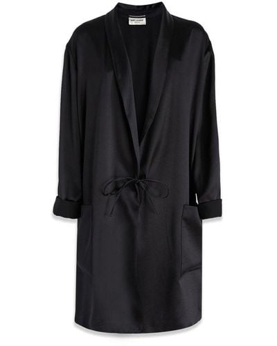 Saint Laurent Belted Long-sleeved Jacket - Black