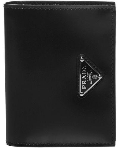 Prada Logo Plaque Bi-fold Wallet - Black