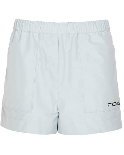 Fendi Logo Printed Drawstring Shorts - Blue