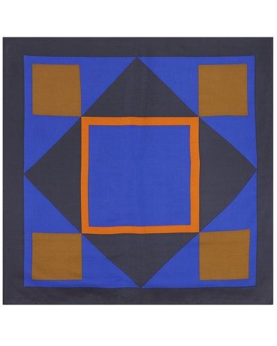 Saint Laurent Silk Geometric Print Scarf - Blue