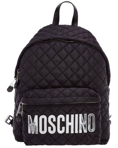 Moschino Logo Patched Quilted Backpack - Black