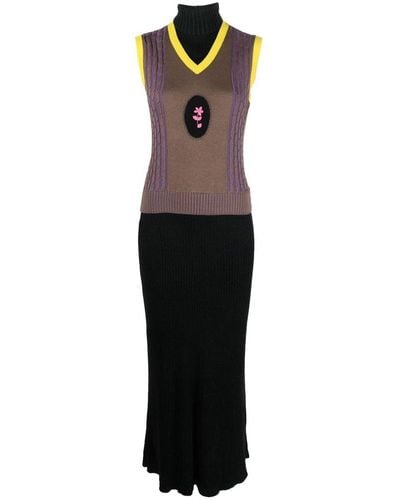 Cormio Colour-block Sleevless Mid Dress - Black