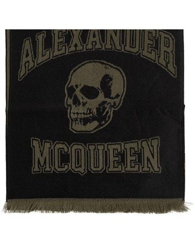 Alexander McQueen Wool Scarf With Logo - Black