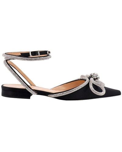 Mach & Mach Double Bow Pointed Toe Ballerina Shoes - Black