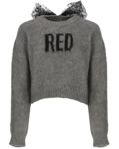 RED Valentino Red Crewneck Cropped Jumper - Grey