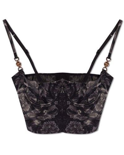 Versace Barocco-printed Stretched Bustier Top - Black