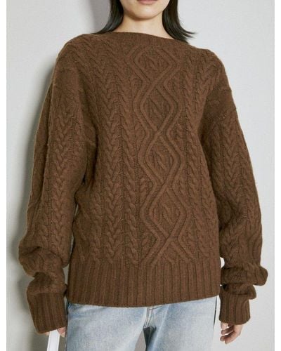 Martine Rose Cable Knit Crewneck Sweater - Brown
