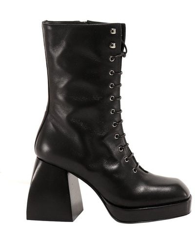 NODALETO Lace-up Block-heel Boots - Black