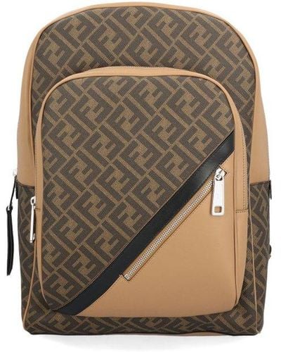 Fendi Ff Motif Zipped Backpack - Gray