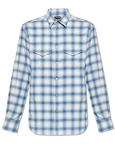 Tom Ford Checked Long-sleeved Shirt - Blue