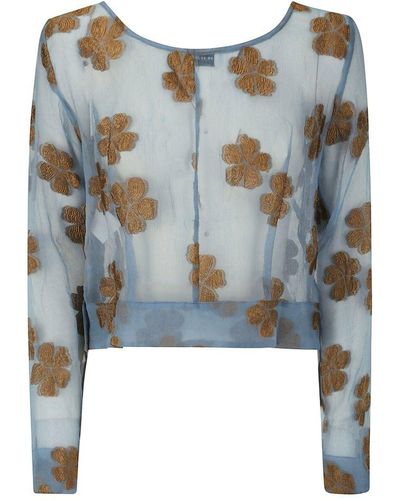 Dries Van Noten Floral-embroidered Long-sleeved Top - Blue