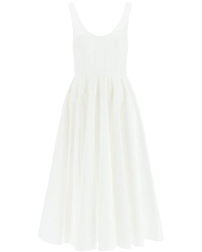 Alexander McQueen Poplin Midi Dress With Corset Detail - White