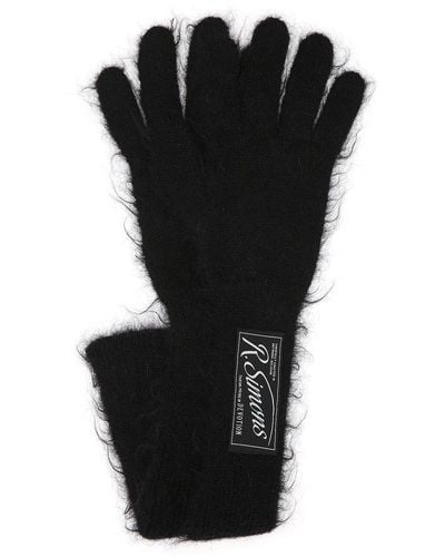 Raf Simons Logo Patch Long Knitted Gloves - Black