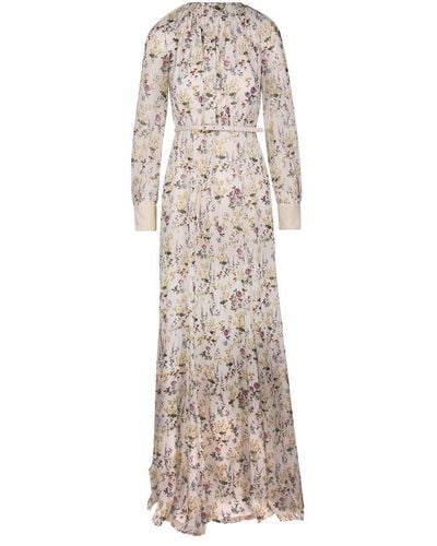 Max Mara Floral Printed Long-sleeved Dress - White
