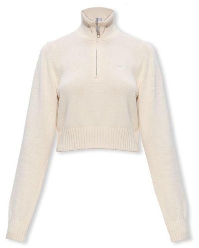 adidas Originals Cropped Jumper With Standing Collar - Natural