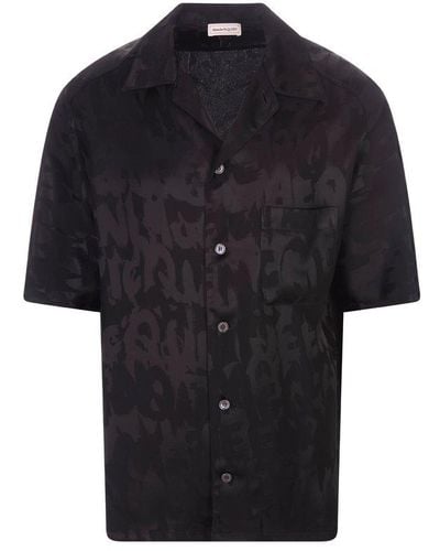 Alexander McQueen Graffiti-jacquard Buttoned Shirt - Black