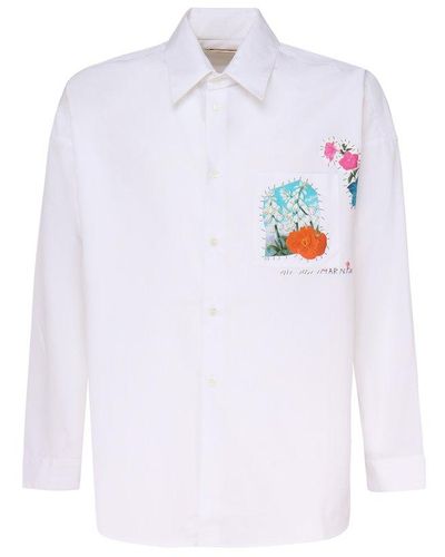 Marni Floral Patterned Straight Hem Shirt - White