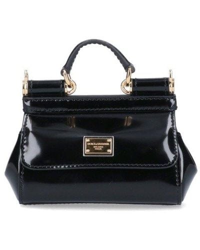 Dolce & Gabbana Logo Plaque Chain Link Mini Shoulder Bag - Black