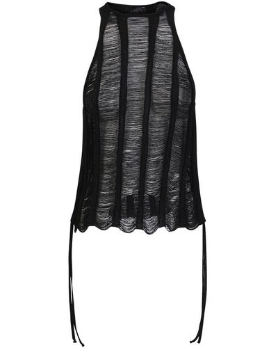 ANDREA ADAMO Semi-sheer Open Knit Tank Top - Black