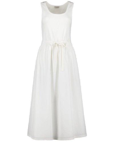 Moncler Logo Embroidered Bow-tie Long Dress - White