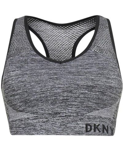 DKNY Logo Printed Contrast-trimmed Sports Bra - Grey