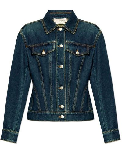Alexander McQueen Buttoned Denim Jacket - Blue
