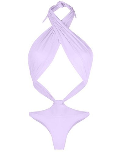 Reina Olga Showpony Cut-out Halterneck Swimsuit - Purple