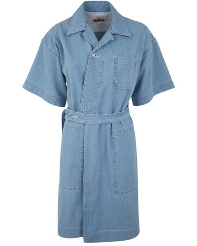 KENZO Bleach Denim Wrap Dress Clothing - Blue
