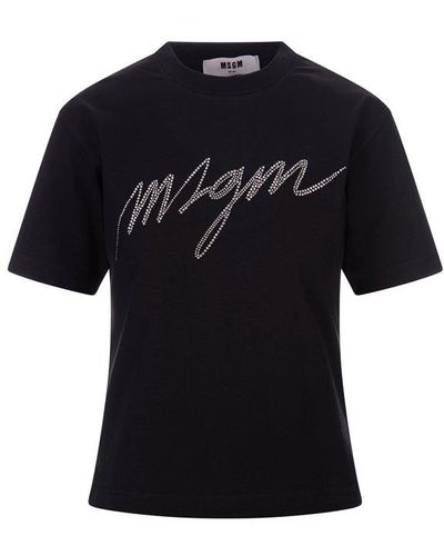 MSGM T-shirt With Rhinestone Signature - Black