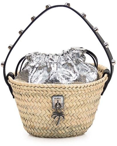 Palm Angels Palm Plaque Drawstring Basket Bag - Metallic