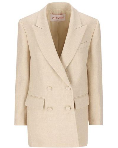 Valentino Double-breasted Sleeved Blazer - Natural