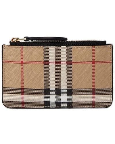 Burberry Vintage Checked Zipped Card Holder - Brown