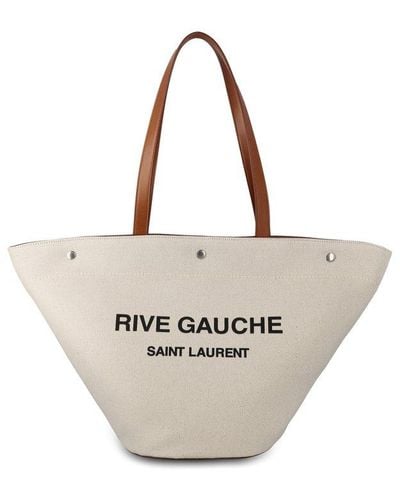 Saint Laurent Rive Gauche Canvas & Leather Tote - White