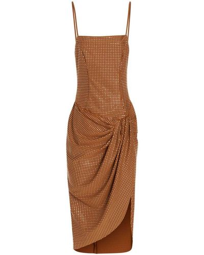 GIUSEPPE DI MORABITO Draped All-over Embellished Midi Dress - Brown