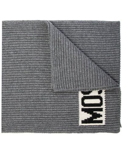 Moschino Rib-Knit Scarf With Logo - Grey